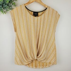 Anthro W5 Yellow White Textured Twist Front Top Lg